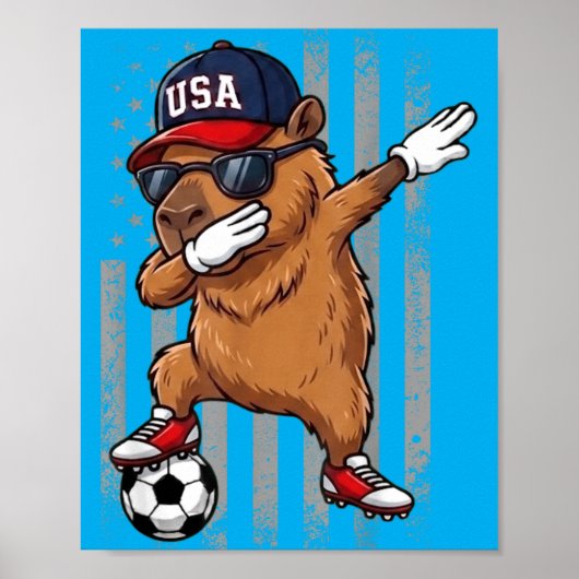 Capybara Dabbing Lustige Fußball Jungen Mädchen Ki Poster (Vorne)
