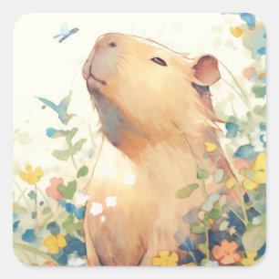 Capybara Daydream in the Meadow Quadratischer Aufkleber