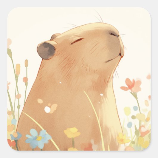 Capybara Daydreaming Quadratischer Aufkleber (Vorderseite)