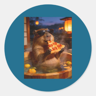 Capybara, der Pizza isst, Frühlingsbad Runder Aufkleber