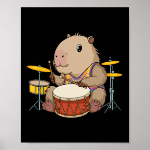 Capybara Drummer Trommeln Rodents Funny Capyb Poster