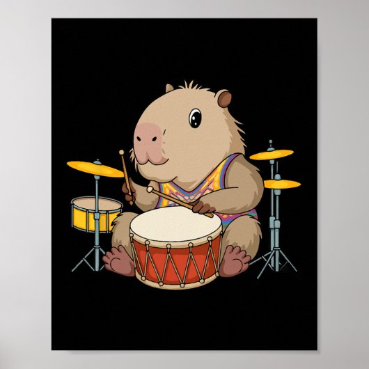 Capybara Drummer Trommeln Rodents Funny Capyb Poster (Vorne)
