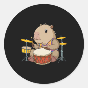 Capybara Drummer Trommeln Rodents Funny Capyb Runder Aufkleber