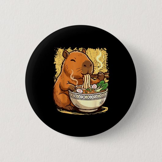 Capybara Eating Ramen Noodles Button (Vorderseite)