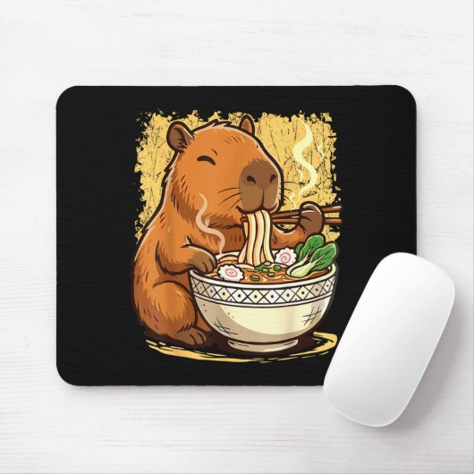 Capybara Eating Ramen Noodles Mousepad (Mit Mouse)