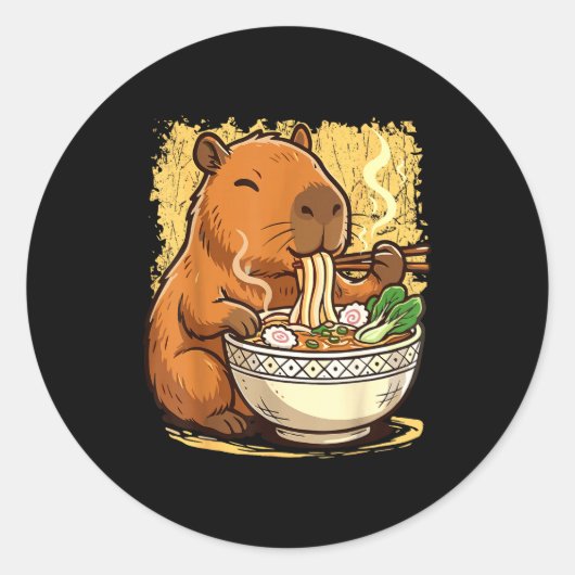 Capybara Eating Ramen Noodles Runder Aufkleber (Vorderseite)