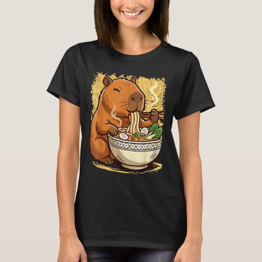 Capybara Eating Ramen Noodles  T-Shirt (Vorderseite)