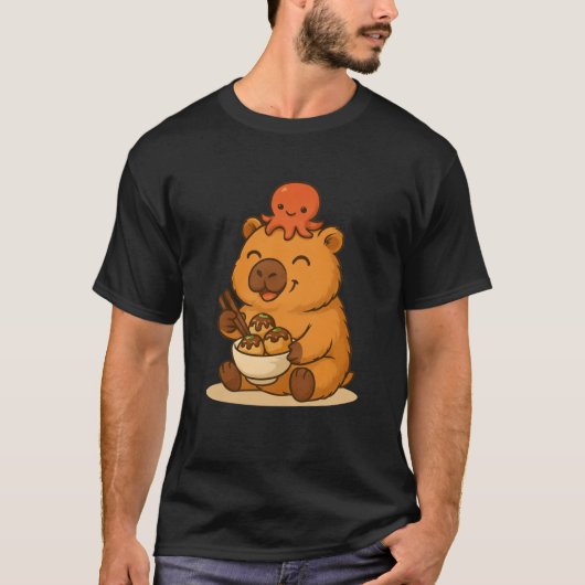 Capybara Eating Takoyaki with Octopus Japanese Foo T-Shirt (Vorderseite)