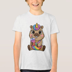 Capybara Einhorn Float genießt Bubble Tea einzigar Tri-Blend Shirt