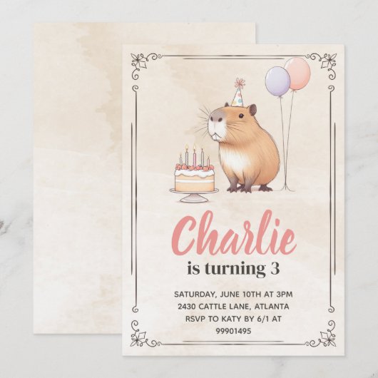 Capybara Einladung zum Geburtstag (Vorne/Hinten)
