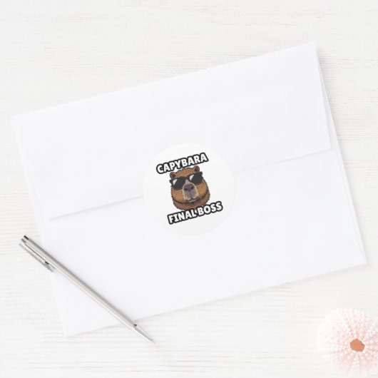 Capybara-Endboss-Kunstaufkleber Runder Aufkleber (Umschlag)