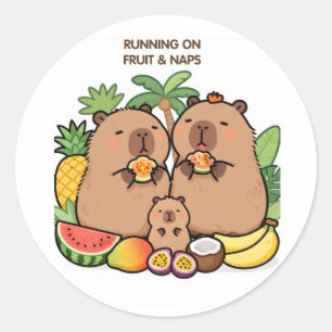 Capybara-Familien-Frucht- & Schläfchen-Aufkleber Runder Aufkleber
