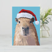 Capybara feierlich in Weihnachtsmannmütze Einladung (Stehend Vorderseite)