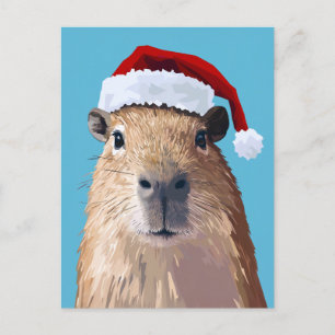 Capybara feierlich in Weihnachtsmannmütze Postkarte