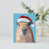 Capybara feierlich in Weihnachtsmannmütze Postkarte (Stehend Vorderseite)