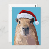 Capybara feierlich in Weihnachtsmannmütze Postkarte (Vorne/Hinten)