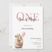 Capybara First Birthday Invitation • Woodland Girl (Vorderseite)