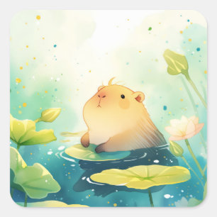 Capybara Floating in Bliss Quadratischer Aufkleber
