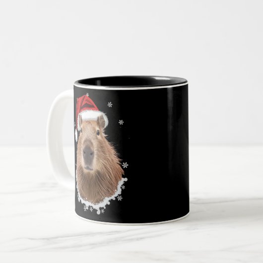 Capybara Funny Christmas Zweifarbige Tasse (Vorderseite Links)