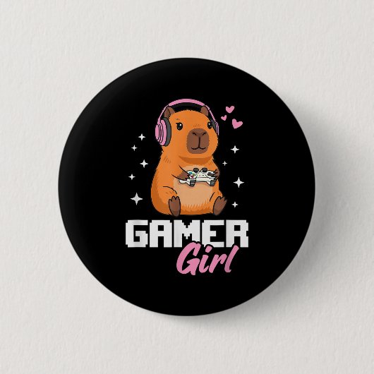 Capybara Gamer Girl Gaming Button (Vorderseite)
