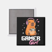 Capybara Gamer Girl Gaming Magnet (Vorderseite/Rückseite)