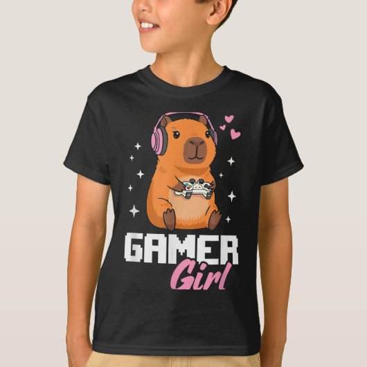 Capybara Gamer Girl Gaming  T-Shirt (Vorderseite)