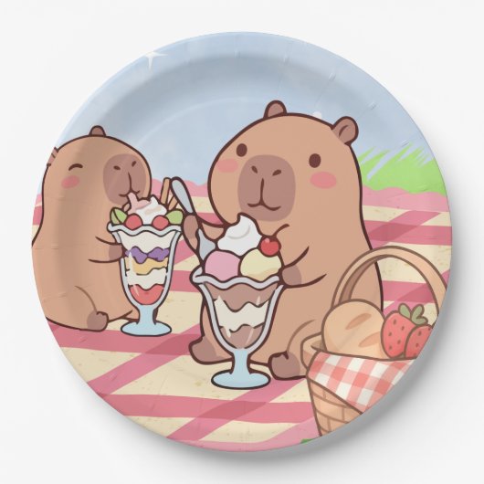 Capybara Geburtstagspicknick  Pappteller (Vorderseite)