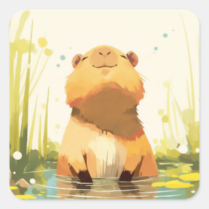 Capybara genießt das Wasser Quadratischer Aufkleber