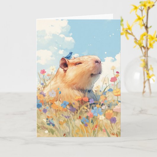 Capybara Glücklichsein Karte (Gelbe Blume)