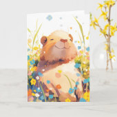 Capybara Grassy Naptime Karte (Gelbe Blume)