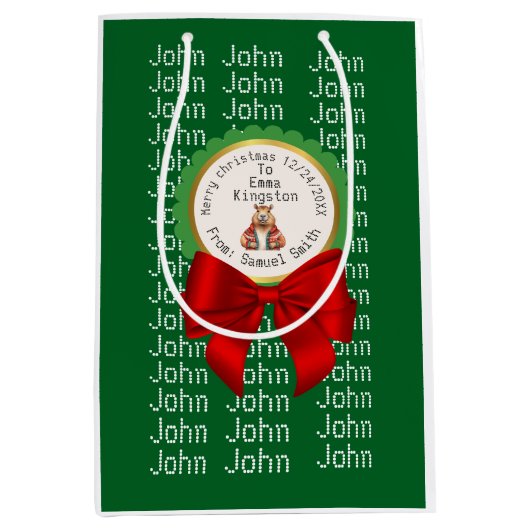 CAPYBARA green XMAS NAME EDITABLE  Mittlere Geschenktüte (Vorderseite)