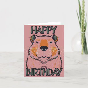 Capybara Happy Birthday Pink Retro Feiertagskarte