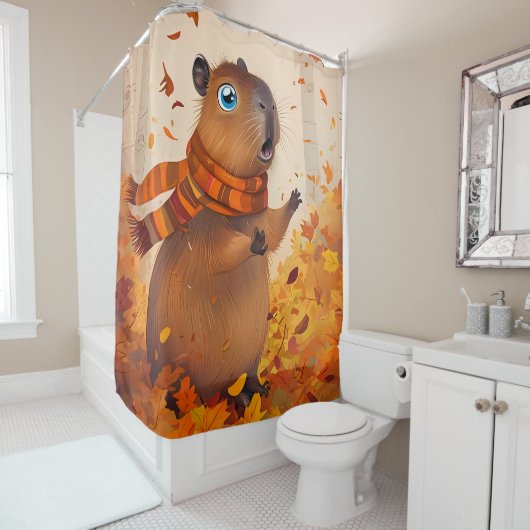 Capybara Herbstvorhang | Gemütliches Herbstdenken Duschvorhang (Beispiel)