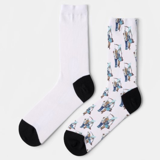 Capybara Ice Archer - Fantasy Pixel Art Socken (Linkes Detail)