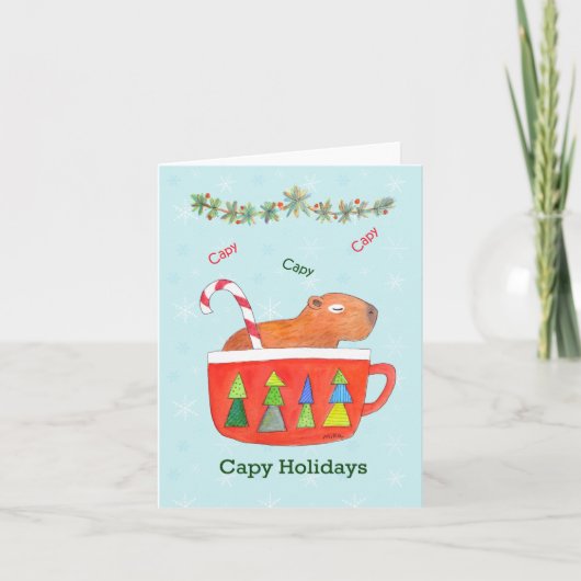 Capybara im Cup Niedlich Capybara Happy Holiday Karte (Vorderseite)