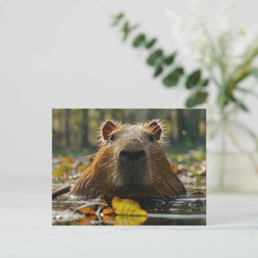 Capybara im Herbst Postkarte (Stehend Vorderseite)
