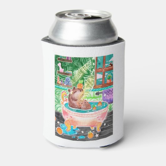Capybara in Bath Tub with Oranges Dosenkühler (Kanne Rückseite)