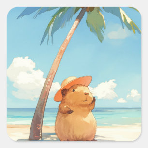 Capybara in den Tropen Quadratischer Aufkleber