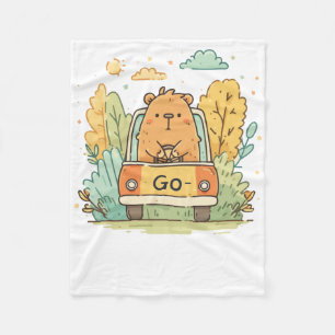Capybara in einem Auto – Los! Motivierendes süßes  Fleecedecke