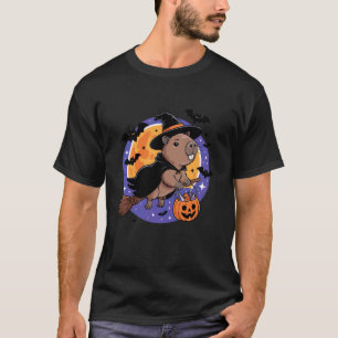 Capybara in Hexenhut auf einem Besen Halloween Gru T-Shirt