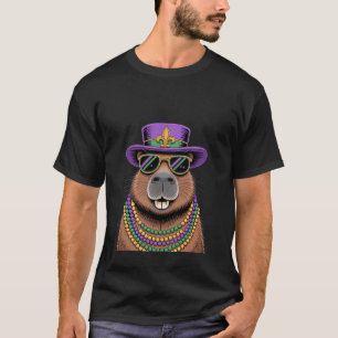 Capybara in Perlen & Hut – Karneval Feier Kunst T-Shirt