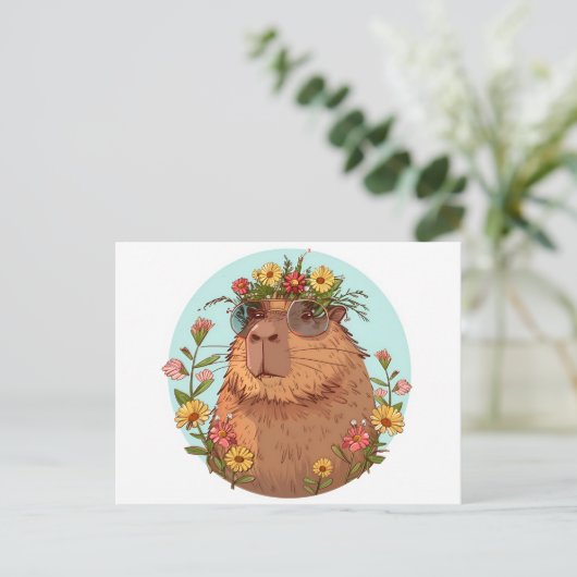Capybara in Sonnenbrille Sommerzeit Postkarte (Stehend Vorderseite)