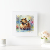 Capybara in the Light 161024AREF145 - Watercolor Quadratische Wanduhr (Zuhause)