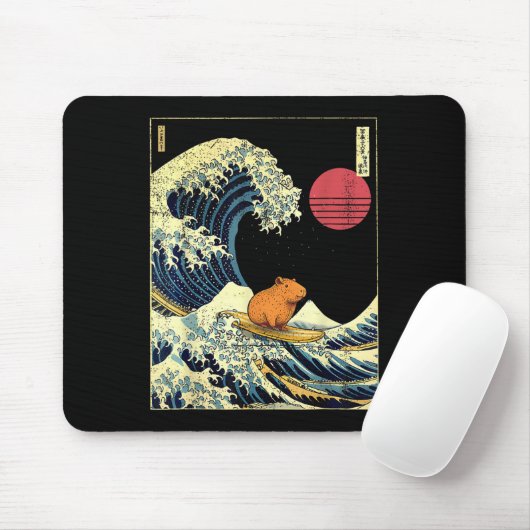 Capybara Japanese Kanagawa Wave Funny Surf Animal Mousepad (Mit Mouse)