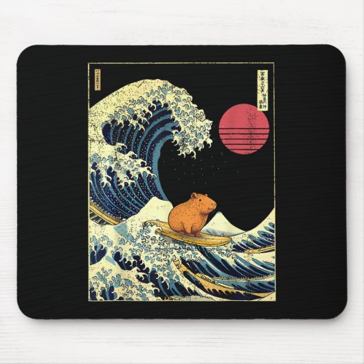 Capybara Japanese Kanagawa Wave Funny Surf Animal Mousepad (Vorne)