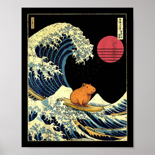 Capybara Japanese Kanagawa Wave Funny Surf Animal  Poster (Vorne)
