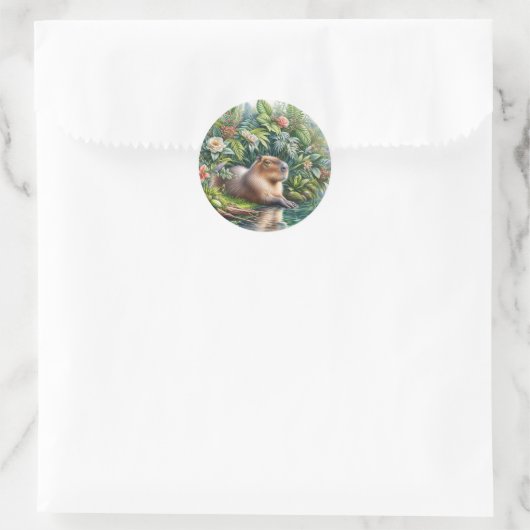Capybara Jungle Art Runder Aufkleber (Tasche)