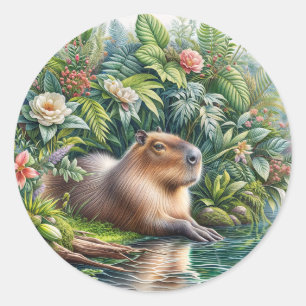 Capybara Jungle Art Runder Aufkleber