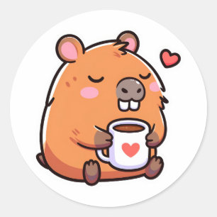 Capybara-Kaffee-Liebe Runder Aufkleber