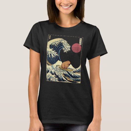 Capybara Kanagawa Wave Funny Surf Tier T-Shirt (Vorderseite)
